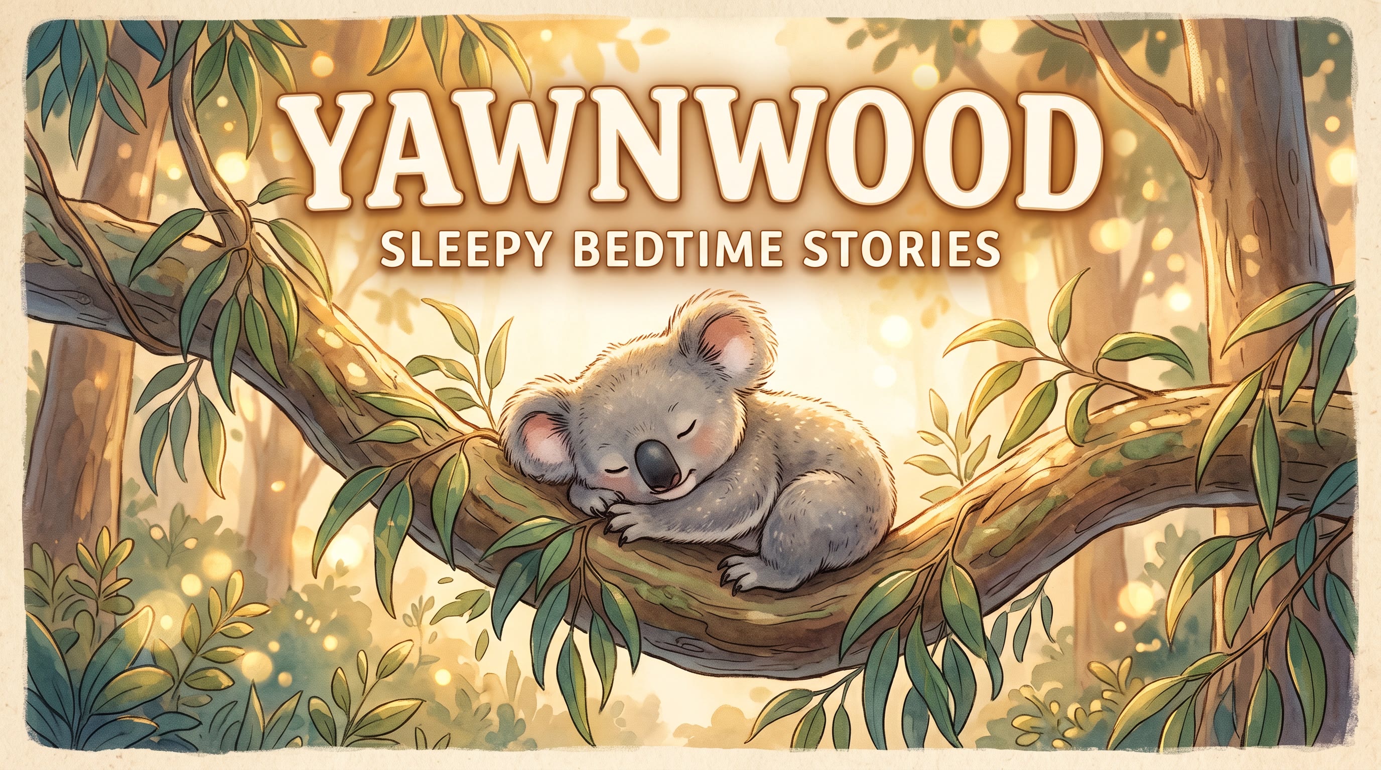 A sleepy koala curled asleep on a eucalyptus branch in warm afternoon light