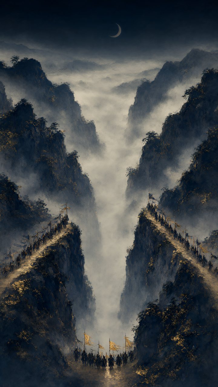 Preventing the junction: two enemy columns kept apart by the gorge.